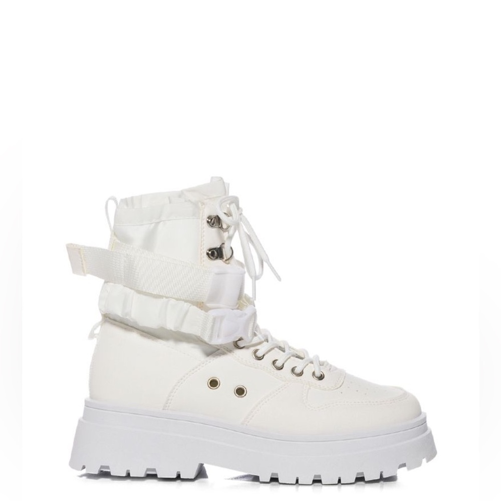 Azalea Wang White Vegan Leather High Top Combat Boots - Picture 3 of 4